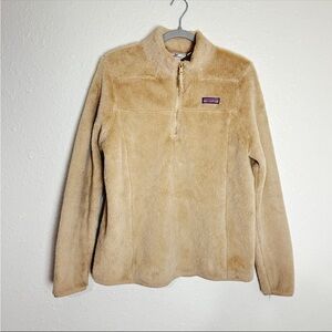 Vineyard Vines Women's Shep Shirt Tan Teddy Plush 1/4 zip Fleece Pullover Large